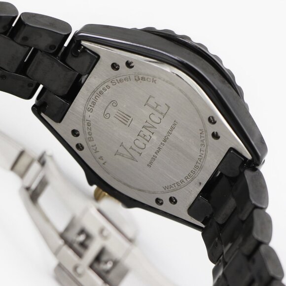 Vicence Swiss 14k Solid Gold Bezel Black Ceramic Quartz Watch